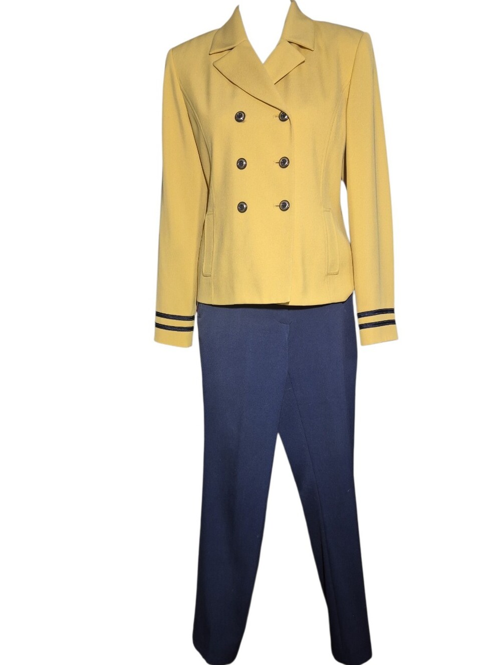Kasper & Michael Kors Yellow & Navy Blazer Trouser Two Piece Suit Set Size 4P